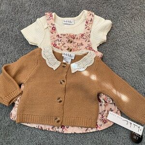 Nicole Miller - Tan Cardigan and Pink Floral Dress Set - size 3-6 month